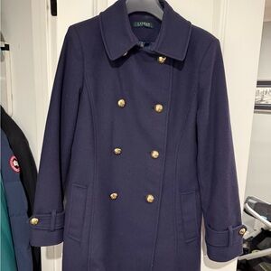 Ralph Lauren Navy Pea Coat with Gold Buttons